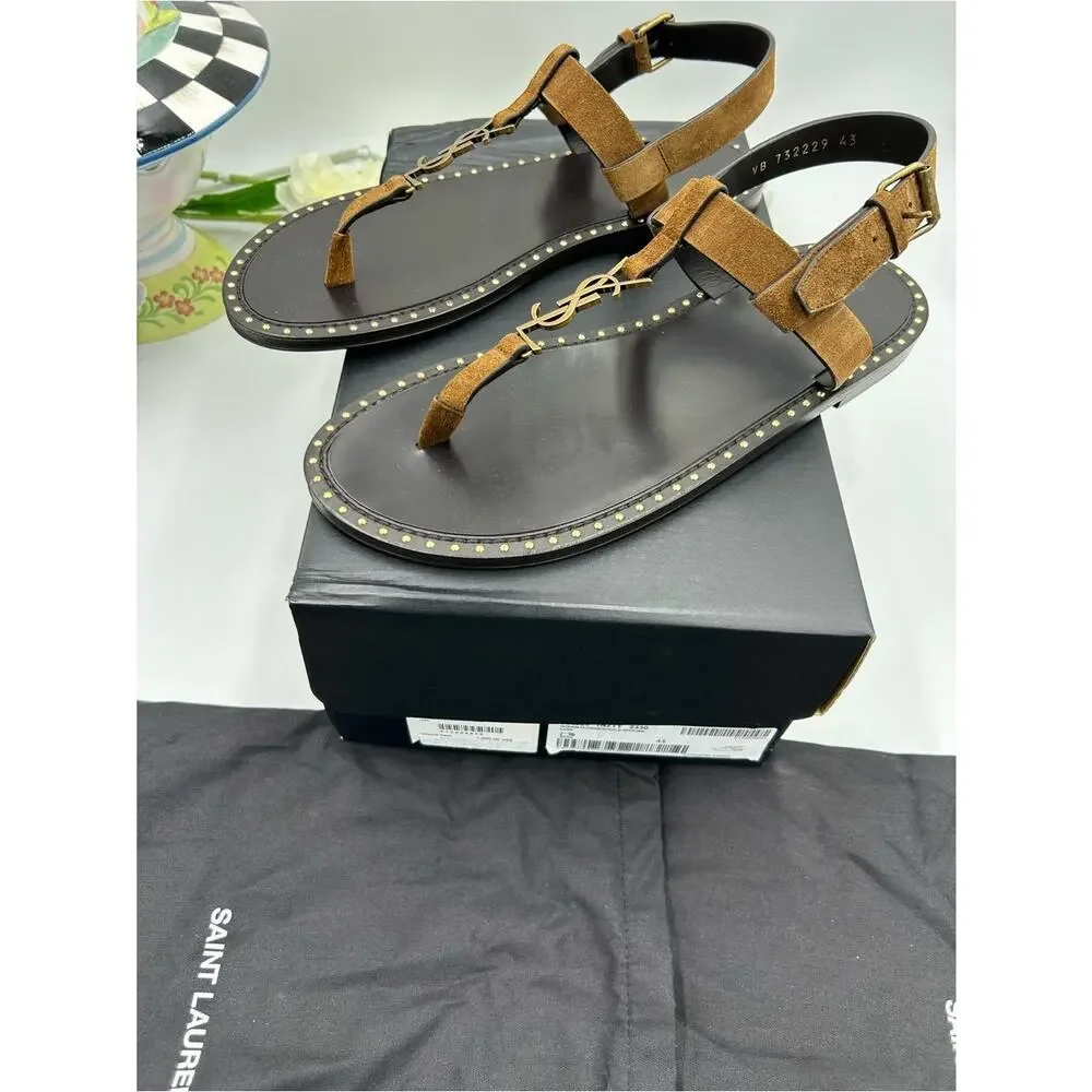Men's Saint Laurent CASSANDRE YSL logo sandals size 43 made in Italy